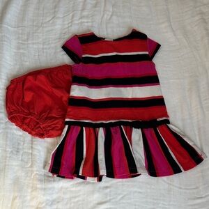 Striped Pink, Red & Black Toddler Dress with Bloomers